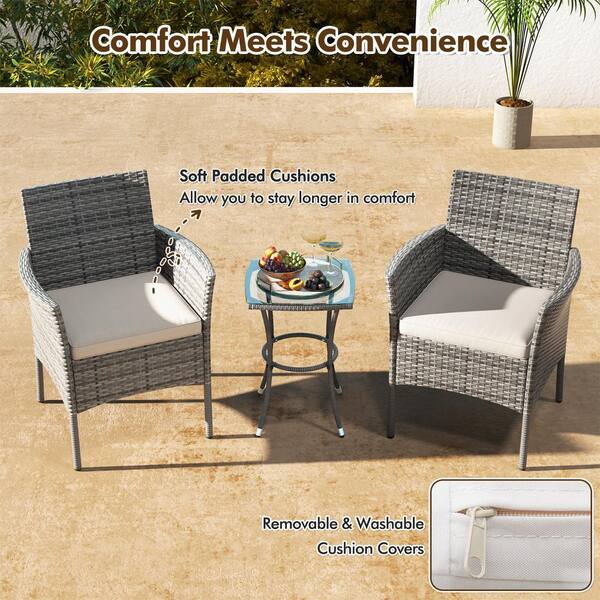 Mix Gray Metal Outdoor Dining Armchair with Removable White Cushions(2-Pack)