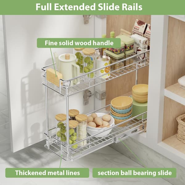 HOMEIBRO 10½ in. WX 21½ in. D Pull Out Cabinet Organizer with Wooden Handle for Base Cabinet