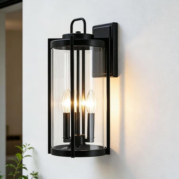 Edvivi 16.5 in. 3-Light Matte Black Hardwired Large Outdoor Wall