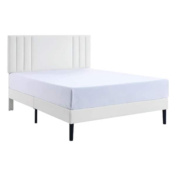 BIKAHOM White Wood Frame King Platform Bed with Adjusting Headboard