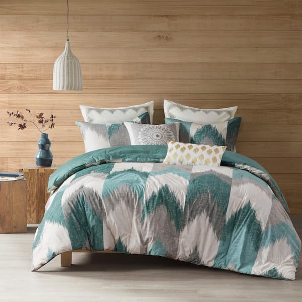INK+IVY Alpine 3-Piece Aqua Cotton Full/Queen Comforter Set