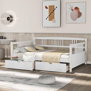 White Wood Frame Full Size Daybed with 2-Drawer and Clean-lined Frame