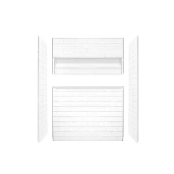 NexTile 32 in. D x 60 in. W x 74 in. H Composite Direct-to-Stud Four-Piece Alcove Subway Tile Shower Wall Kit in White