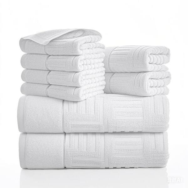 8 Piece White Jacquard Cotton Bath Towels Set