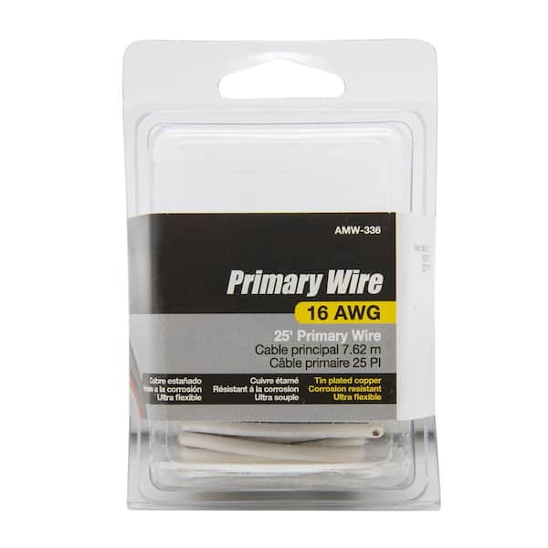 Primary Wire in 16 Gauge, 25 Ft Roll With Spool (White)