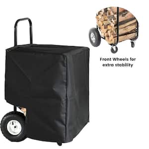 Firewood Rack Outdoor Indoor, Heavy Duty Firewood Carrier Wood Fireplace Tool Rack, Rolling Storage Cart with Cover