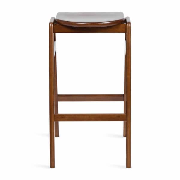 Morreau 29 in. Walnut Brown Backless Wood Seat Bar Stool