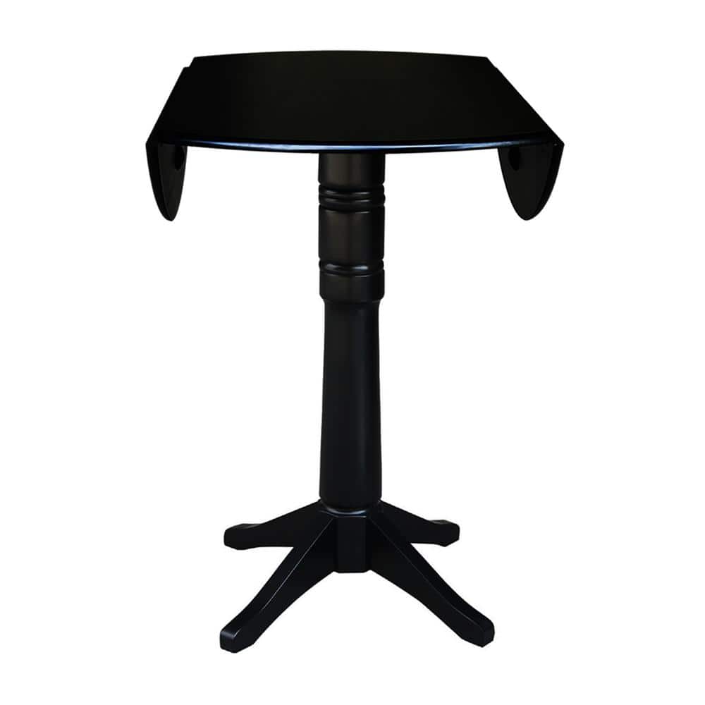 Black Round Extendable Wood Bar Height Pedestal Table