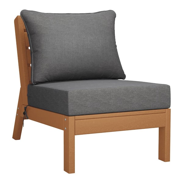 WESTIN OUTDOOR Birchwood Outdoor Patio Deep Seating HDPE Armless Lounge Chair in Teak with Grey Cushions
