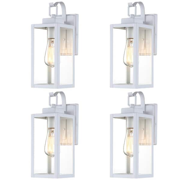 Unbranded 13 in.1-Light Matte White Hardwired Outdoor Wall Lantern Modern Sconce with Clear Glass(4-Pack)