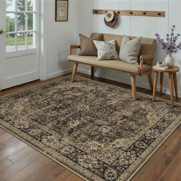Goodberg 5 ft. X 7 ft. Brown Vintage Medallion Distressed Area Rug