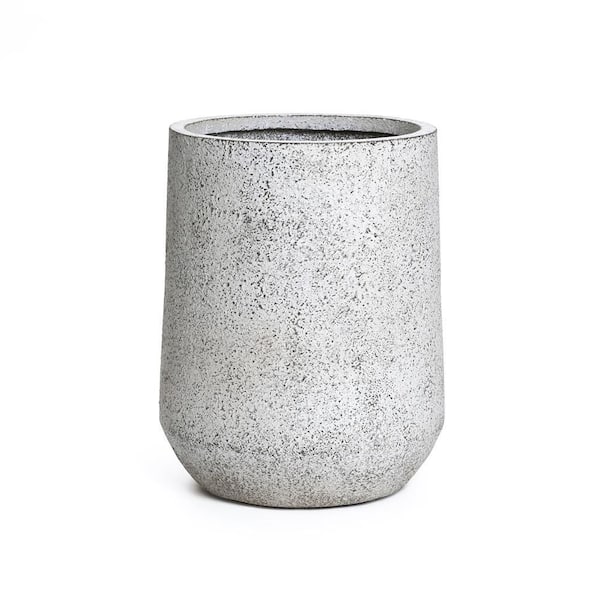 22 in. Gray and White Ceramic Textured Round Tapered Floor Planter