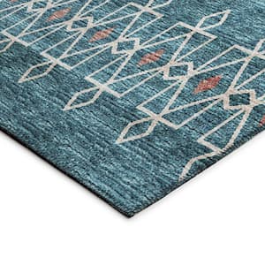 Yuma Blue 5 ft. x 7 ft. 6 in. Geometric Indoor/Outdoor Washable Area Rug