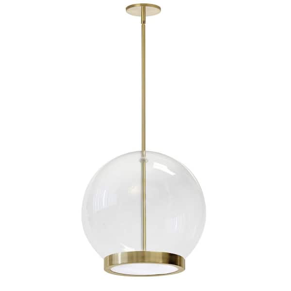 Dainolite Picotas 1-Light Aged Brass Shaded Integrated LED Pendant Light with Clear Glass Shade