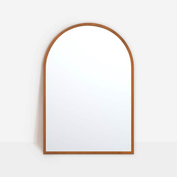 Dovelina 31 in. W x 35 in. H Arched Wooden Wall Mirror Walnut Framed Bathroom Vanity Mirror (Set of 2)