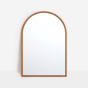 31 in. W x 35 in. H Arched Wooden Wall Mirror Walnut Framed Bathroom Vanity Mirror (Set of 2)