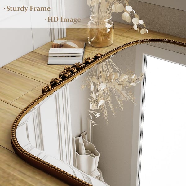 XRAMFY Antique Gold 44 in. W x 32 in. H Arched Polyurethane Framed