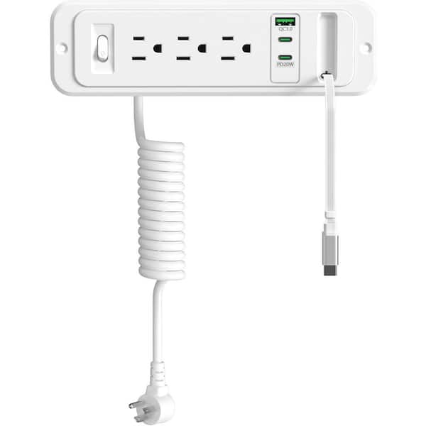 6 ft 4-Outlet 1 USB-A Port 3 USB-C Ports Surge Protector with Retractable PD20W USB-C Cable for Desk Drawer