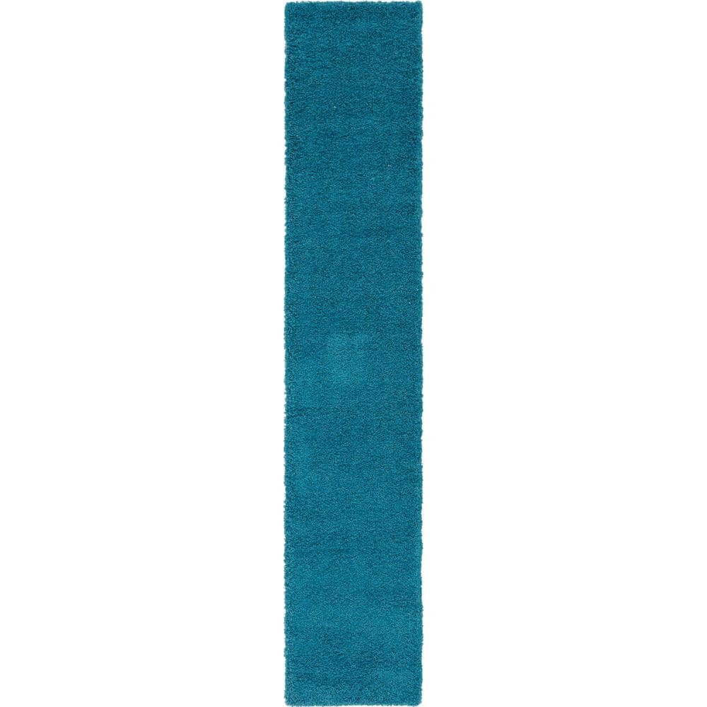 Solid Shag Collection Area Rug (2 ft. 7 in. x 13 ft. 1 in. Runner Deep Aqua Blue) price history on PriceWatchPro