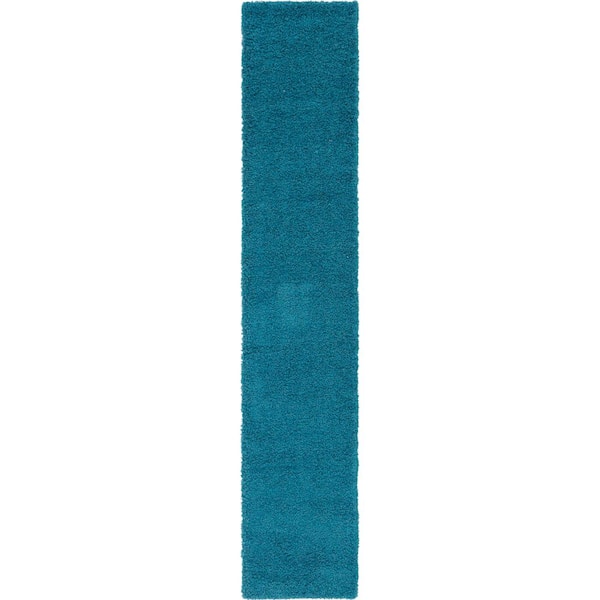 Solid Shag Collection Area Rug (2 ft. 7 in. x 13 ft. 1 in. Runner Deep Aqua Blue)