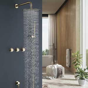 2-Spray 10 in. Wall Mount Fixed and Handheld Shower Head 1.8 GPM Shower System in Brushed Gold
