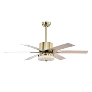 52 in. Indoor/Outdoor Modern Ceiling Fans with Remote, Gold Ceiling Fan with Lights, LED Ceiling Fan Light with 5-Blade