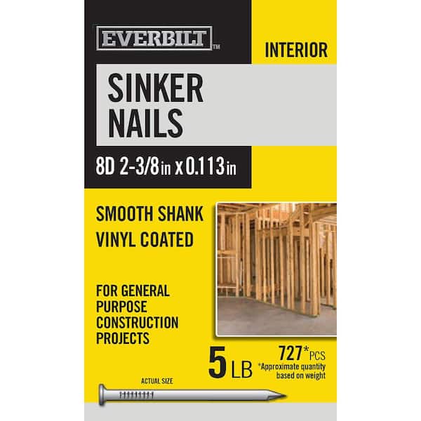 Everbilt 8D 2-3/8 in. Sinker Nails Vinyl Coated 5 lbs (Approximately 727 Pieces)
