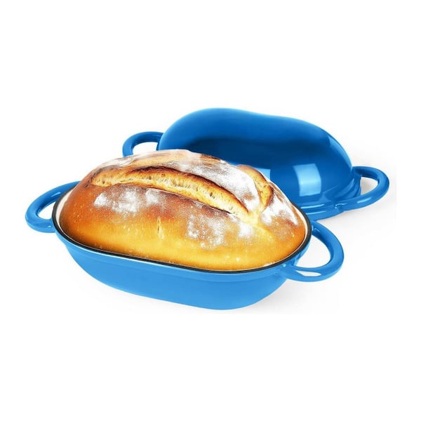 2-Piece Red Enameled Cast Iron Bread Oven Set with Lid Even Heat Retention Oven Stovetop Safe for Baking