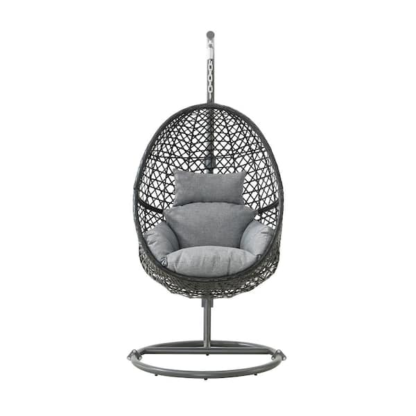 ITOPFOX 1 Person Grey Rattan Frame with Grey Cushion Patio Swing