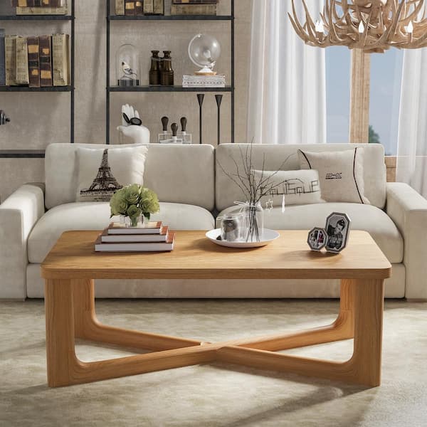 Dovelina 50 in. Natural Color Large Rectangle Solid Wood Oak Coffee Table