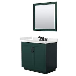 Miranda 36 in. W x 22 in. D x 33.75 in. H Single Bath Vanity in Green with White Quart Top and 34 in. Mirror