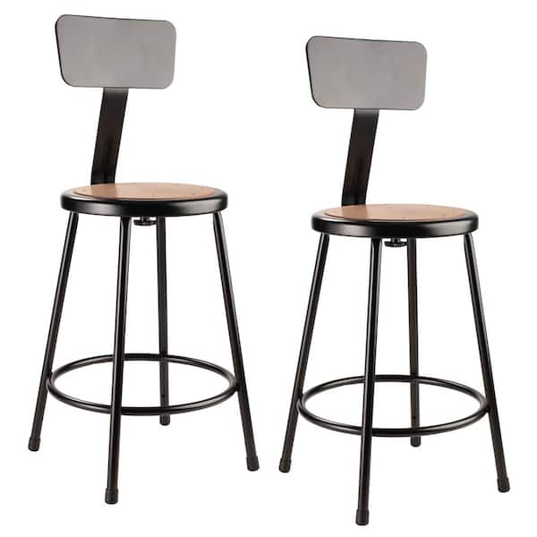 NPS 24 in. Black Heavy Duty Steel Stool With Backrest (2-Pack)