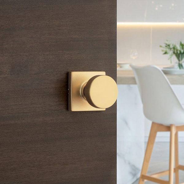 Pismo Satin Brass Square Half Dummy Door Knob Featuring Microban Antimicrobial Protection