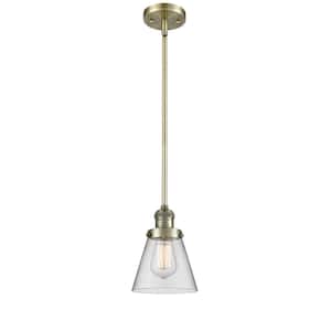 Cone 60-Watt 1 Light Antique Brass Shaded Mini Pendant Light with Clear Glass Shade
