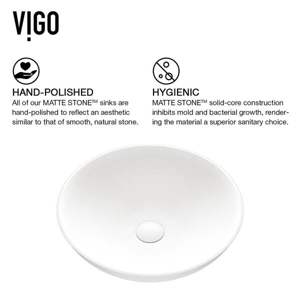 VIGO Matte Stone Lotus Composite Round Vessel Bathroom Sink in White ...