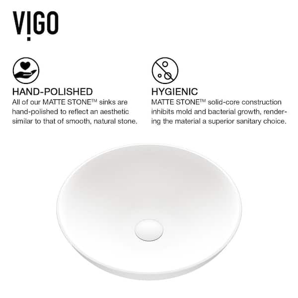 VIGO Lotus Matte Stone Vessel Bathroom Sink in White with Duris Faucet in Matte Gold