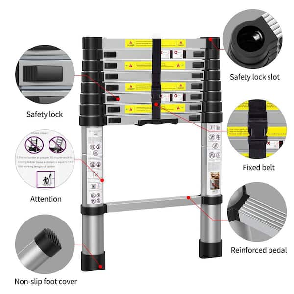 8.5 ft. Telescoping Aluminum Extension Ladder with Carry Bag, Heavy Duty 330 lb. Max Capacity for Outdoor Indoor Use