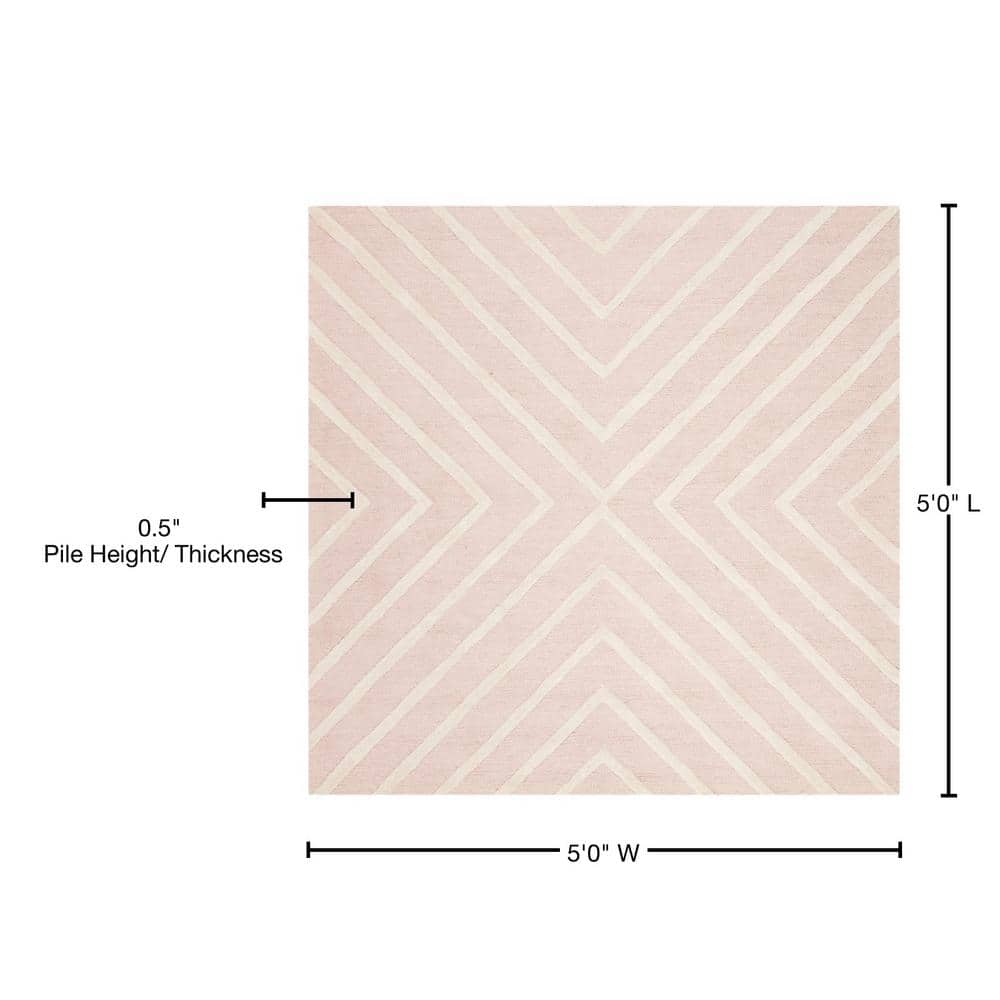 Ivory Whimsy 5' Square Hand-tufted Wool Kids Playroom Rug