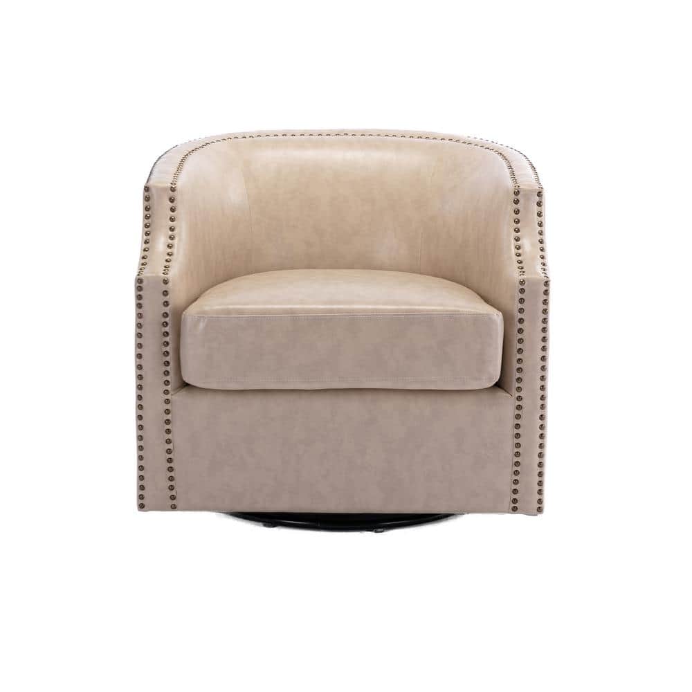 KINWELL Beige 30 in. Wide Faux Leather Swivel Rocking Armchair BSCHF01