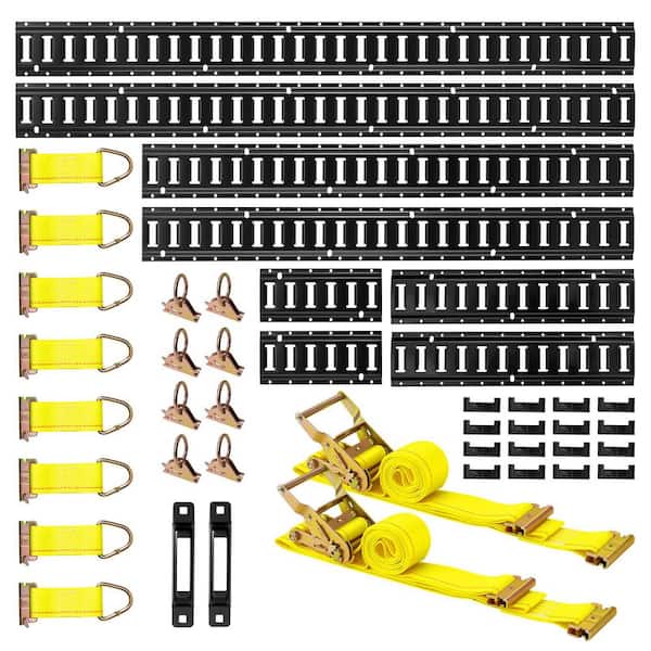 E-Track Tie-Down Rail Kit, 8 Pack (5ft. +4ft. +2ft. +1ft. ) E Track Rails, 36 Pcs Includes 2 Ratchet Straps & 8 O-Rings