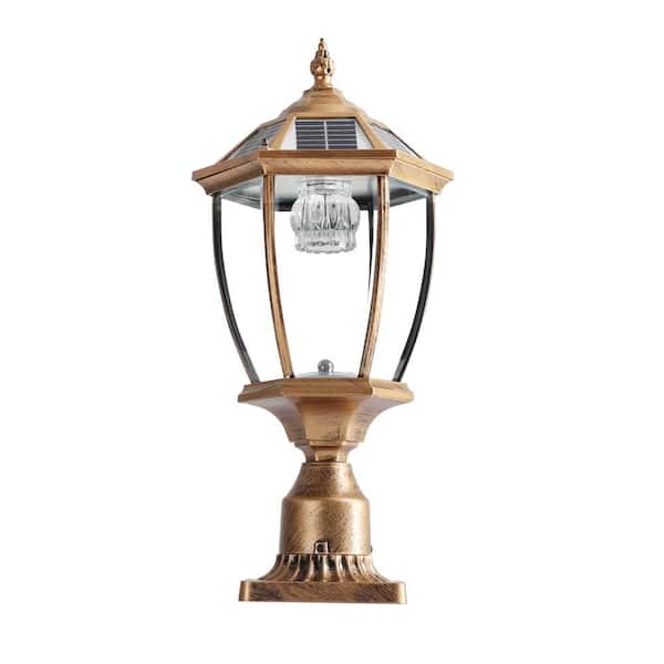 Unbranded Outdoor Solar Light, 20 in. Bronze Dusk to Dawn Outdoor Solar Powered Garden Light Lantern with LED, 1-Pack