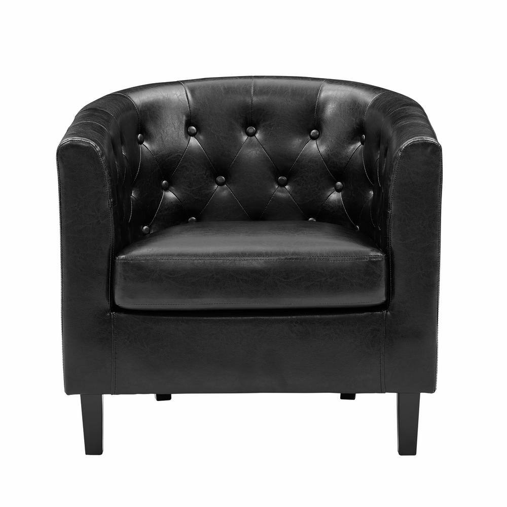 MAYKOOSH Black Faux Leather Arm Chair, Button Tufted Chair, Midcentury ...