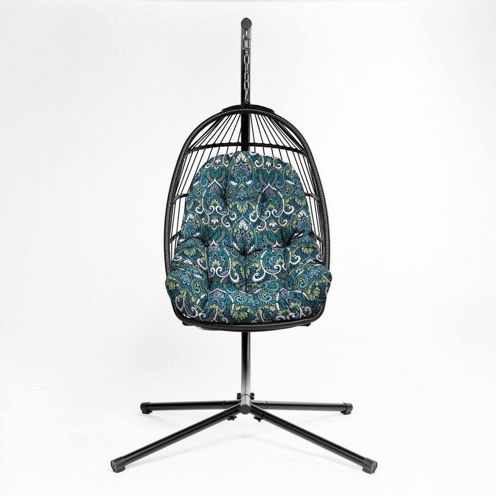Plush Indoor / Outdoor Egg Chair Cushion, 35 x 49, Tufted for Comfort Sapphire Aurora Blue Damask