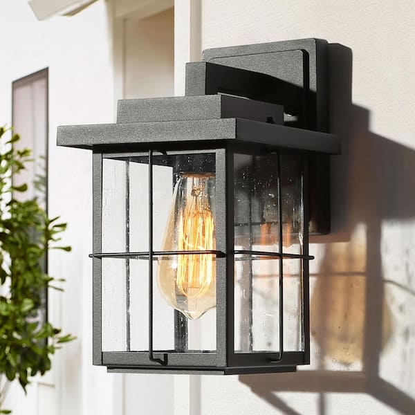 Solar Powered Modern Led Black Exterior Wall Light Outdoor Wall Porch Lights 
