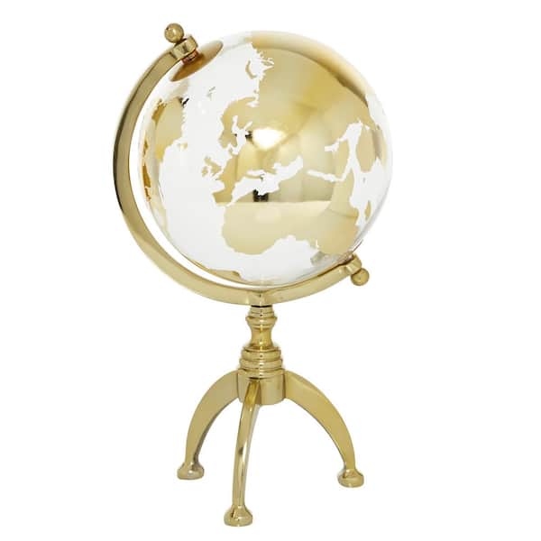 Litton Lane 15 in. Gold Aluminum Decorative Globe with Tripod Base