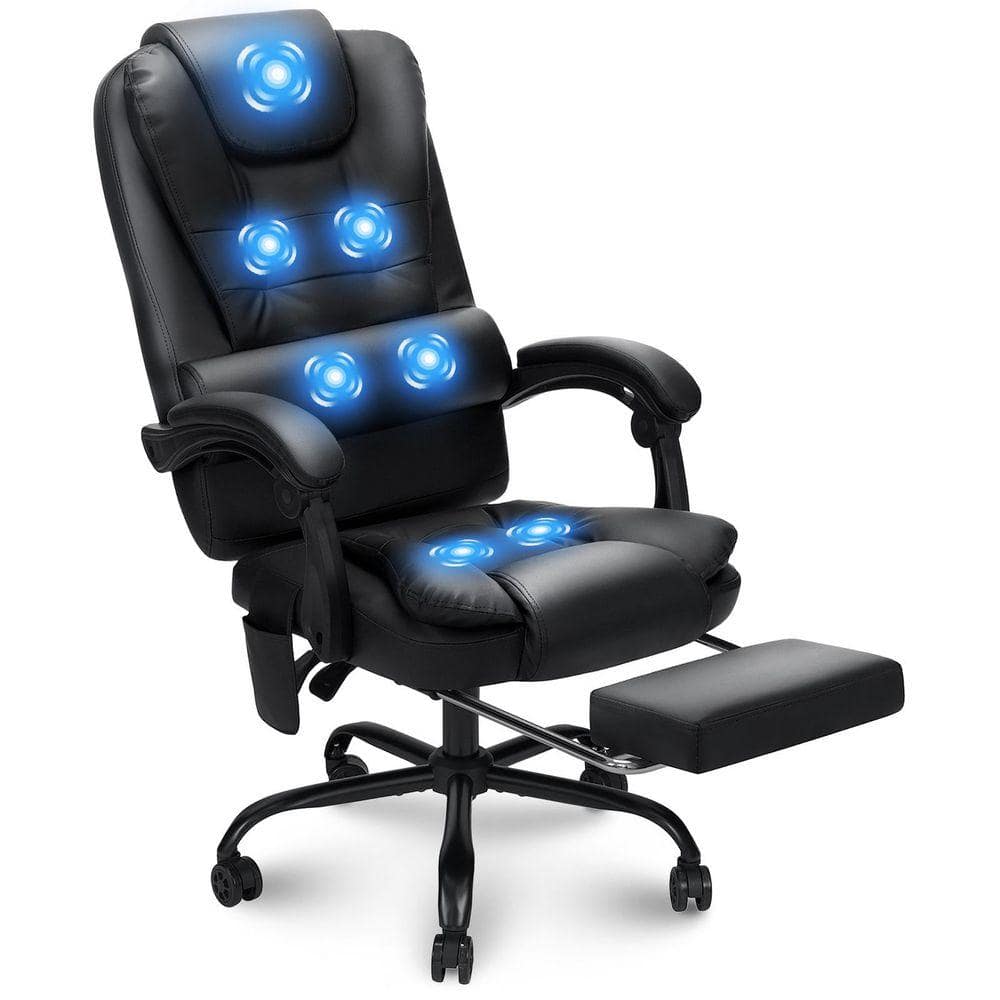Faux Leather Massage Executive Chair with Lumbar Support Ergonomic Office Chair in Black with Footrest