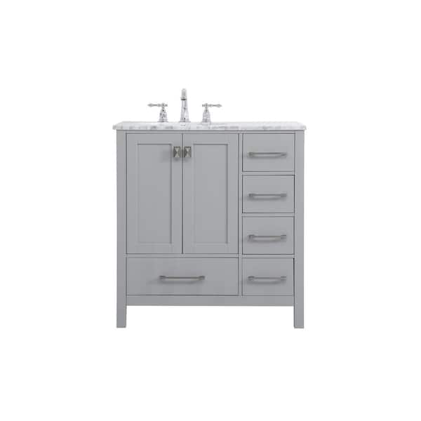 Unbranded Simply Living 32 in. W x 22 in. D x 34 in. H Bath Vanity in Gray with Carrara White Marble Top