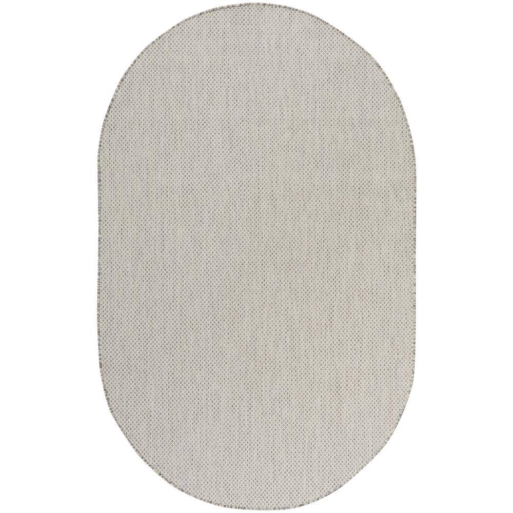 Courtyard Geometric Ivory Silver 5' x 7' Oval Synthetic Rug