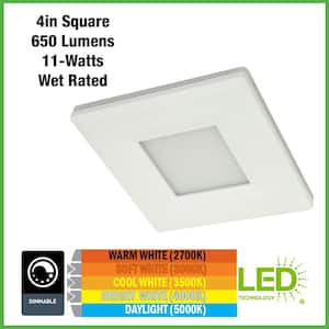 4 in. Square Adjustable CCT Integrated LED Canless Recessed Light Trim Night Light Feature and Black Trim Option
