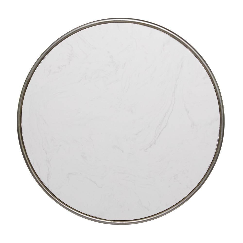 Sleek 30" Round Silver Metal and Marble Accent Table